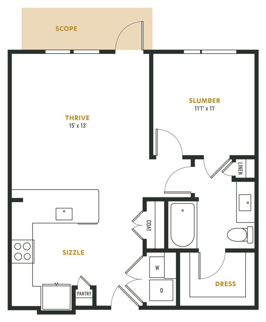 A4 One Bed/One Bath Floor Plan - One-Bedroom Bliss in Austin