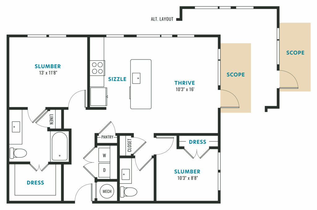B1 Two-Bedroom Luxury Apartment Floor Plan