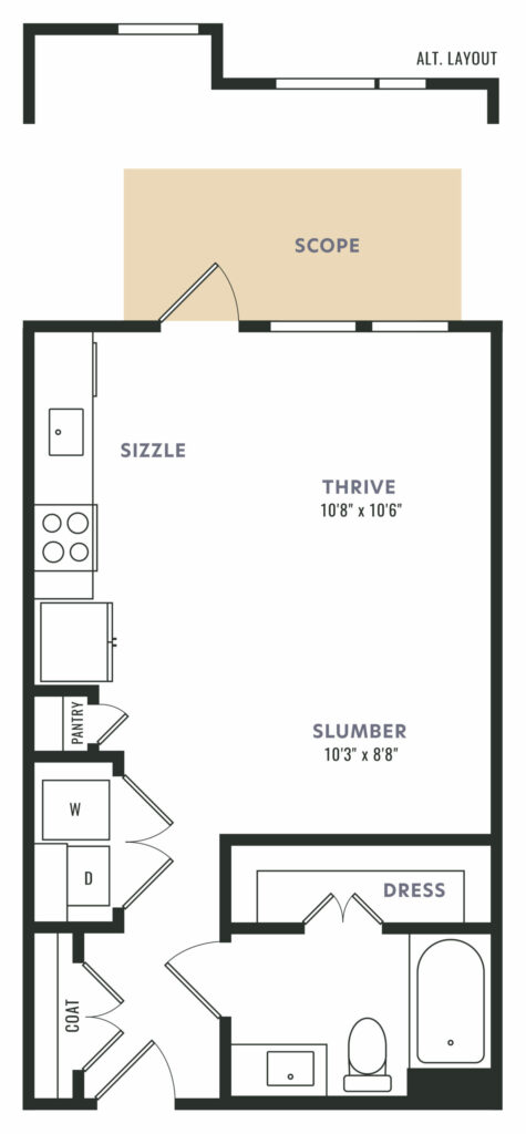 Simplicity and Serenity Combined - S1 Studio/One Bath Luxury Apartment Floor Plan