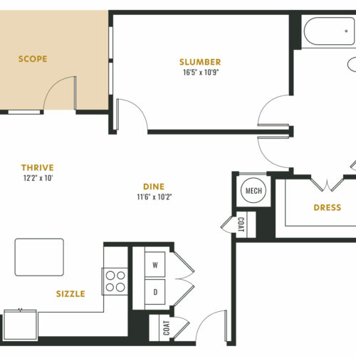 Large and Luxurious Austin Apartment Homes - A6 One-Bedroom Floor Plan
